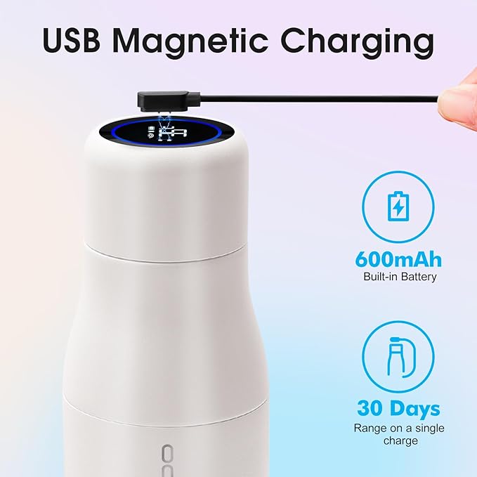 VSITOO 14.8oz Mini Smart Self-Cleaning Water Bottle，Small Insulated Stainless Steel Thermoses with AI Self-Clean, 30-Day Battery & Magnetic Charging for Travel, Gym, Office or Purse, White