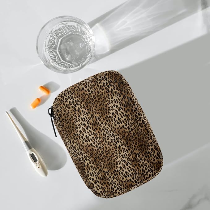 Brown Leopard Pill Case Travel Pill Organizer Weekly 7 Day Portable with Zipper Medicine Box Pill Case for Vitamins, Birth Control,Fish Oils,Medication, Supplements