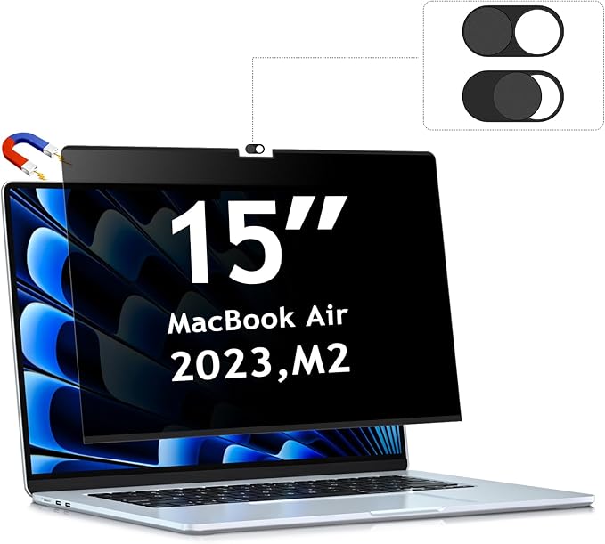 ZOEGAA Privacy Screen for MacBook Air 15 Inch 2023 (M2, A2941), Magnetic Removable Anti Blue Light Filter Compatible With Apple 2023 MacBook Air Laptop with M2 chip: 15.3-inch Liquid Retina Display