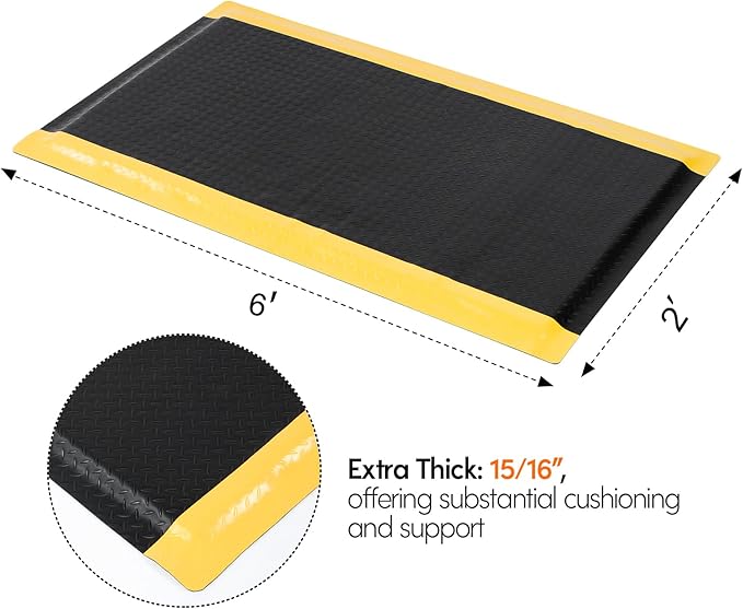 Anti Fatigue Mats Industrial 2' x 6' 15/16" Thick Ergonomic Standing Mat Commercial Kitchen Mat Heavy Duty Diamond Plate Cushioned Shop Floor Mats Helps Relieve Back and Leg Soreness