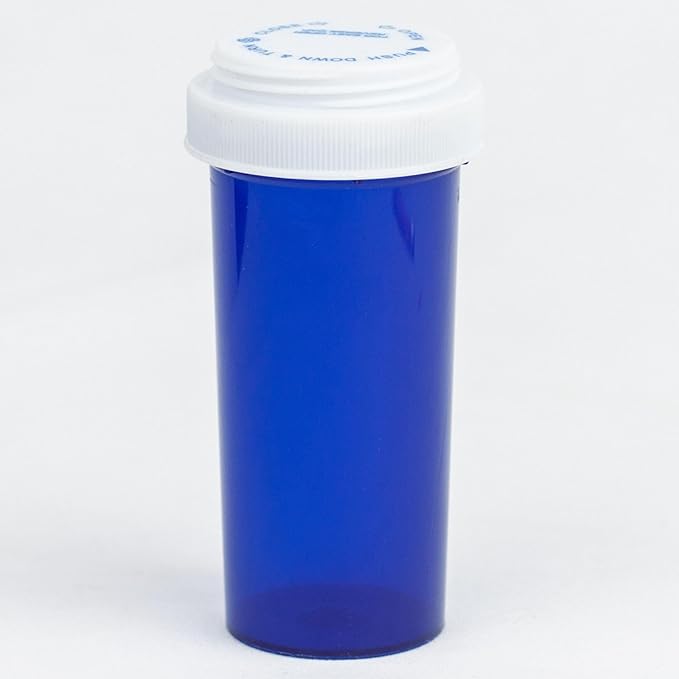 Five Star Supplies Plastic Pill Bottles - Reversible Cap Easy Open & Child Resistant - Pill Container Prescription Vial - Easy Open/Push N Turn (Blue, 30 DRAM 195 ct.)