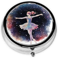 Watercolor Ballet Dancer Space Pill Box 3 Compartment Pill Case, Portable Medicine Pill Organizer for Pocket Purse Pill Box Decorative Metal Medicine Vitamin Organizer