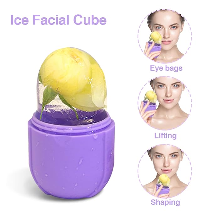 Ice Roller For Face, Purple Beauty Ice Facial Roller for Face and Eye Neck Skin Care, Silicone Ice Stick Face Ice Mould Icing Tool, Eye Puffiness Relief & Remove Fine Lines & Reduce Acne