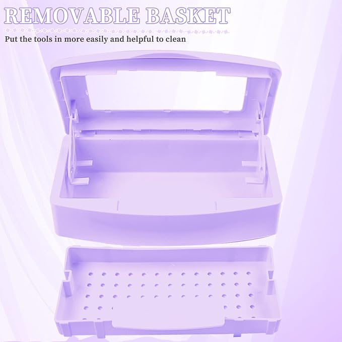 Nail Tool Sterilizer Box, Plastic Sterilizing Tray, Plastic Clean Sterilizing Box Storage Organizer for Nail, Tweezers, Eyelash Extensions, Hair Salon, Spa & Cutter Manicure Equipment(Purple)