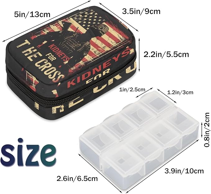 American Flag Army Travel Pill Organizer Box Weekly Portable Pill Case Daily Pills 7 Day Small Birth Control Pills Container Removable Compartments for Medicine Vitamins Fish Oil