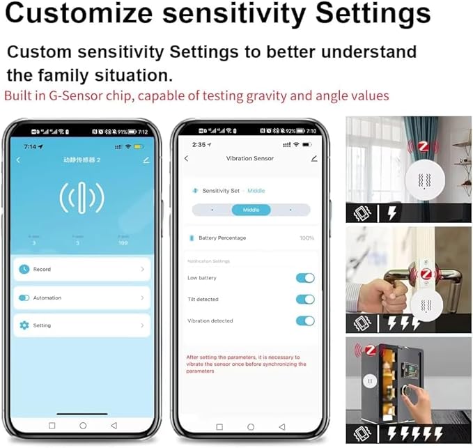 Haozee Smart Vibration Sensor Alarm, Real-time Monitoring, Door/Window Vibration Detection Alarm for Home Security, App Remote Control, Supports Home Assistant Zigbee2MQTT