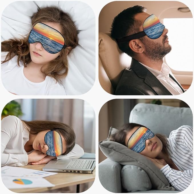 Ocean Scenery Sleep Eye Mask Eye Cover Tropical Summer Sun Sea Silk Eye Mask for Sleeping with Adjustable Strap for Travel Nap Shift Work Office