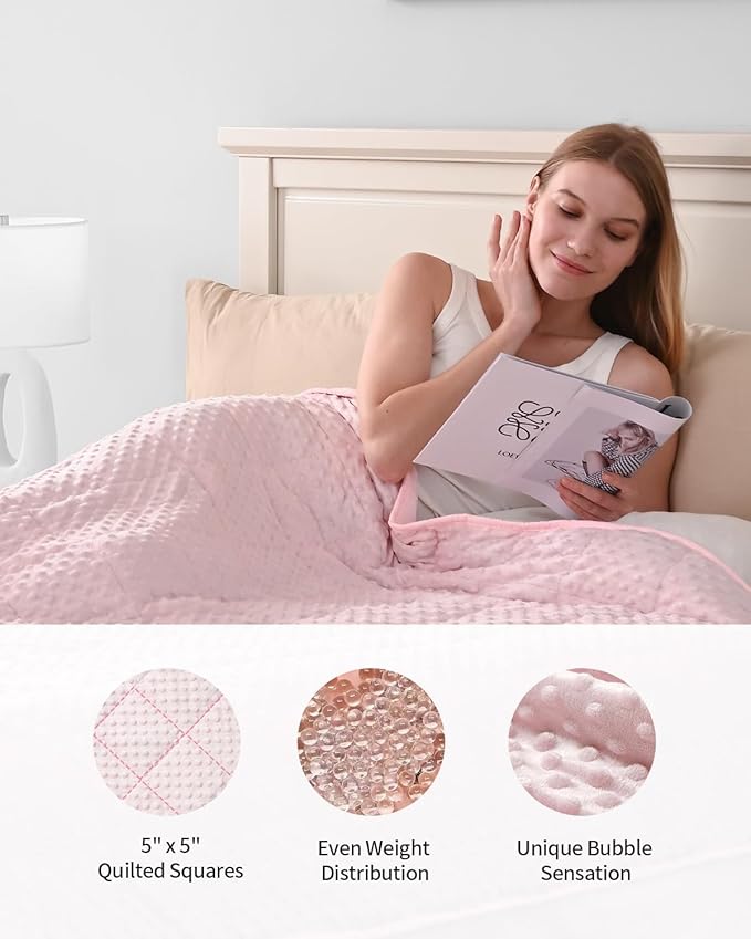 Mr. Sandman Weighted Blanket for Adults, Minky Dots Heavy Blanket for Woman, Man Sleeping/Calm, Soft, Cozy and Cooling Weighted Throw Blankets, Machine Washable, 48 x 72in, 15 lbs, Pink
