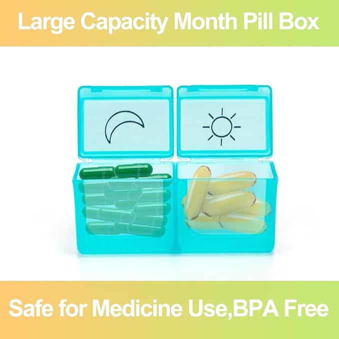 Monthly Pill Organizer 2 Times a Day,30 Day Pill Organizer 2X a Day,Pill Boxes and Organizer 2 Times a Day with Travel Case,Moth Pill Box Am Pm Month Pill Box Organizer with 32 Daily Compartments