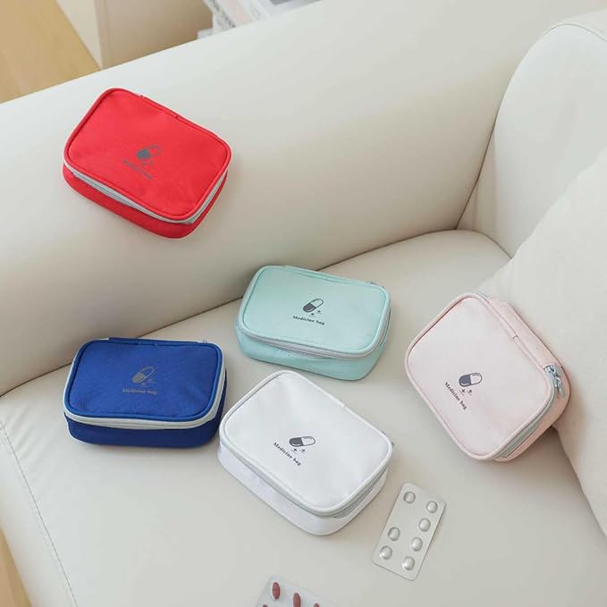 Small Empty First Aid Bag, Compact Travel Medicine Pouch Double Zippers Cute Pill Pocket for Travel Home,Blue