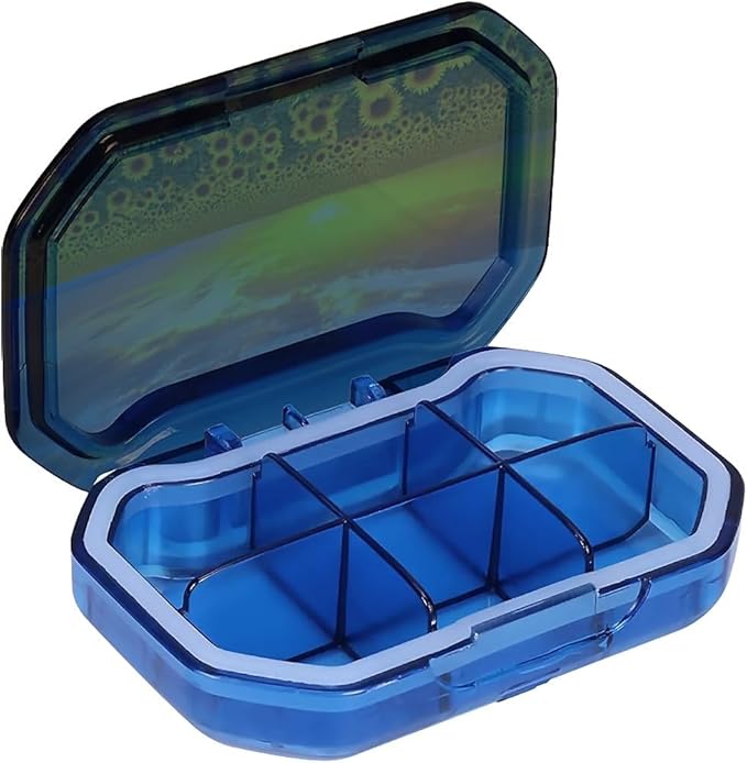 This Portable Sunflowers at Sunset Pattern 6-Compartment Pillbox Can Be Placed in A Pocket Or Wallet to Store Vitamins, Medicines Fish Oil Health Supplements Other Medications.