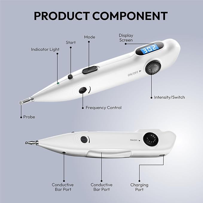 Electronic Acupuncture Meridian Pen - Electric Energy Acupoints Finder Stimulator Device with Adjustable Intensity - Rechargeable Digital Muscle Acupressure Point Massage Therapy Tool
