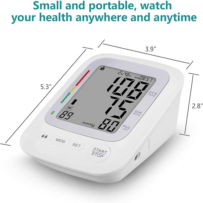 Electronic Blood Pressure Monitor, Upper Arm Automatic Digital BP Monitor Large Cuff, 2 Users 180 Memory Large Display, Irregular Heart Rate Indication, with DC Adapter for Home Use