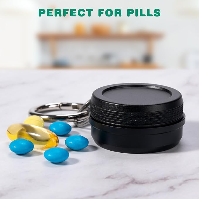 Metal Carrying Case - Portable Daily Travel Keychain Pill Holder Waterproof, Small Container for Earplugs, Pills, Coins Compatible with Loop, Eargasm & Vibes, Compact Mini Purse Pill Case Box (Black)