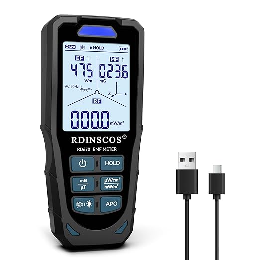 EMF Meter 5G RF Detector – Electric, Magnetic & Radio Frequency Field Tester up to 10GHz, Multi-Sensor EMF Detector for Power Lines, WiFi/Cell Phones, Smart Meters – LCD Display Sound & LED Alerts
