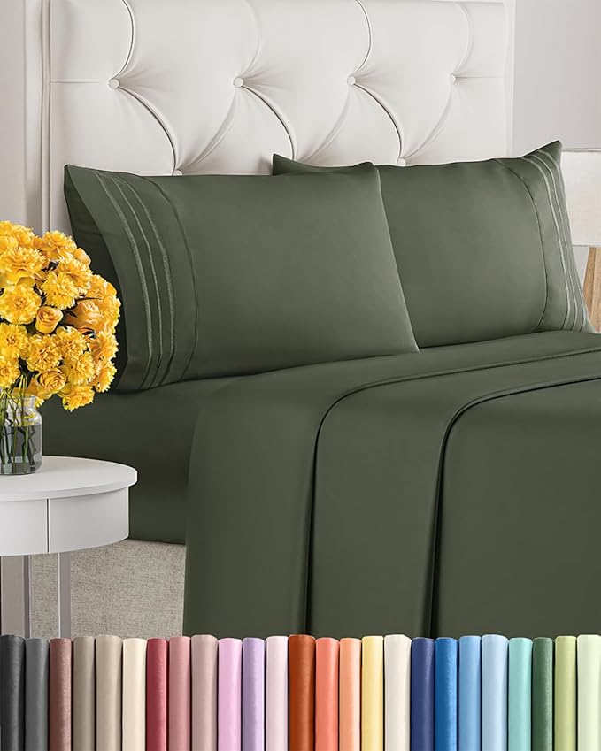 Full Size 4 Piece Sheet Set - Extra Soft, Breathable & Cooling - Hotel Luxury Durable Bed Sheets for Women & Men - Deep Pockets, Easy-Fit & Wrinkle-Free - Dark Olive Grey Oeko-Tex