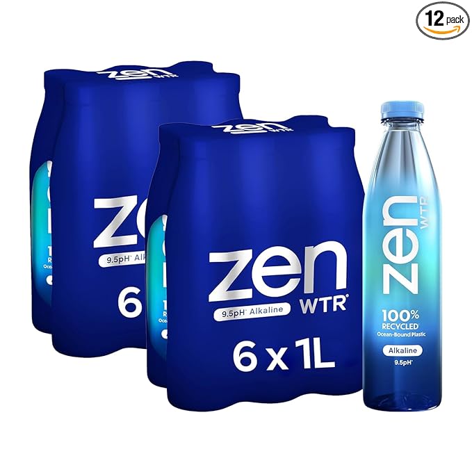 ZenWTR Ultra-Pure, Vapor Distilled Water, 1 Liter (Case of 2x 6 Pack) Bottled Water, 9.5 pH Alkaline Water with Electrolytes for a Crisp, Refreshing Taste
