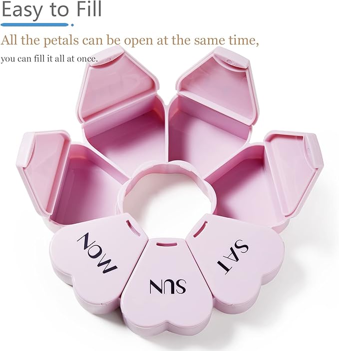 MOLN HYMY Cute Weekly Pill Box 7 Day, Heart Shaped Pill Case Organizer 1 time a Day, Purple Pink Pill Container Once Daily, Large Medicine Dispenser for Vitamin/Fish Oil/Medication/Supplements
