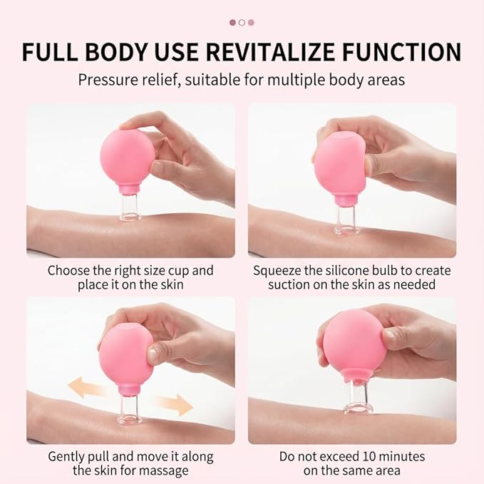 Professional Glass Facial Cupping Set & Therapy Kit – 4 PCS Silicone Vacuum Suction Cups for Face and Body, Anti-Wrinkle, Lifting, Muscle Pain Relief, Complete Cupping Massage Set for Home Use