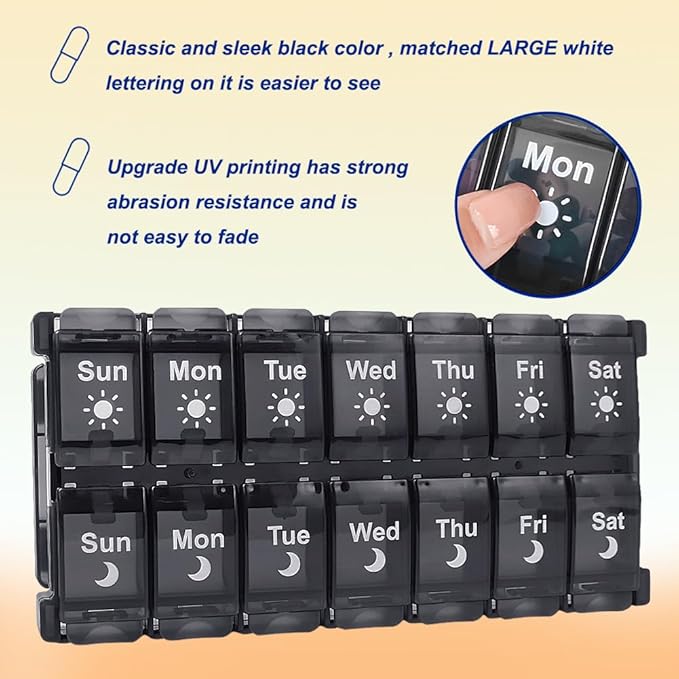 HRX Package Weekly Pill Organizer 2 Times a Day, Easy Fill & Open AM/PM Medicine Box 7 Day Vitamin Cases Day and Night