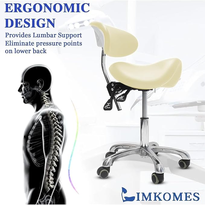 Saddle Stool with Wheels,3-Way Function Rolling Stool with Back Support,Ergonomic Stool Saddle Stool for Hair Stylist for Dentist Salon Tattoo