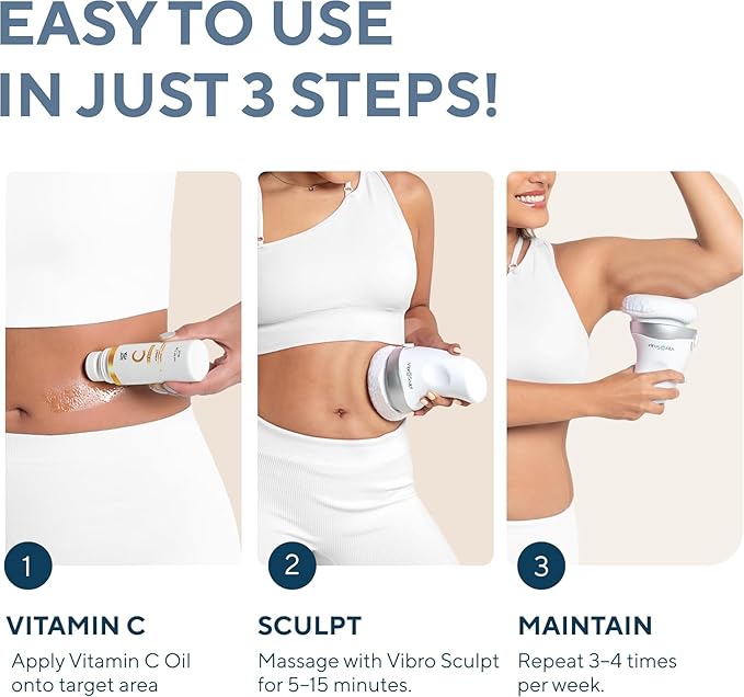 Vibro Sculpt Lymphatic Drainage Massager – Cellulite Massage Tool & Cellulite Massager, Handheld Body Massager for Stomach & Legs – Includes Pro Pads + Vitamin C Oil