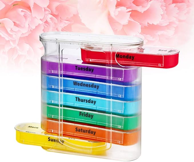 Organizer 4 Times a Day Stackable Medication Fish Oil Storage for Travel HOM 28 Compartments
