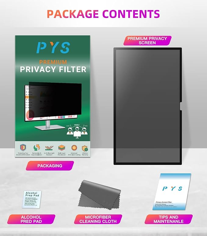 PYS Privacy Screen for iMac 24 Inch 2021/2023/2024 (M1/M3/M4 chip), Reusable & Removable, Privacy Filter for iMac All-in-One Desktop Computer and Anti-Glare Protector