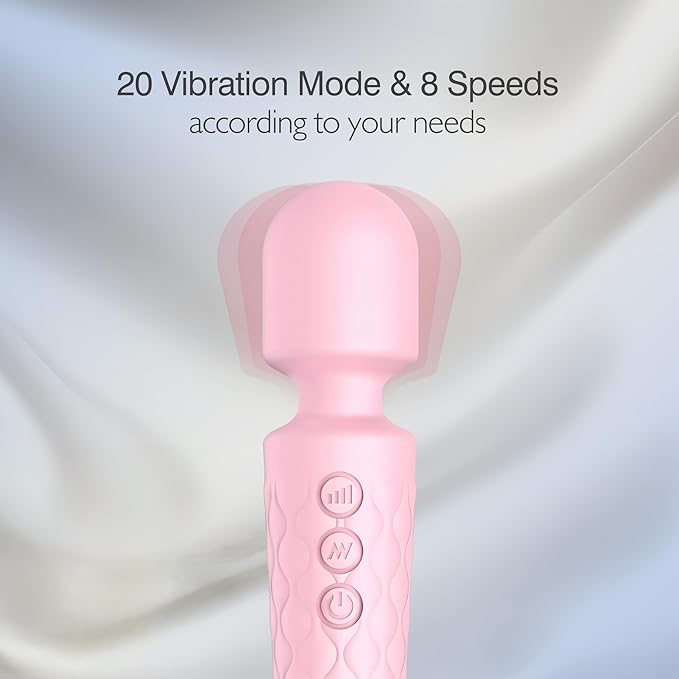 Personal Massage Wand - 20 Modes 8 Speeds Cordless Vibration Massager, Strong Powerful Waterproof Perfect for Travel, Magic Stress Away, Body Back Legs Hand Pains Sports Recovery (Pink)