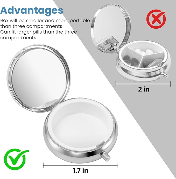 Mini Pill Box, Small Pill Box, Portable Pill Box, Cute Pill Organizer for Vitamins, Medications, Fish Oil and Supplements (White Flowers + Black Flowers)