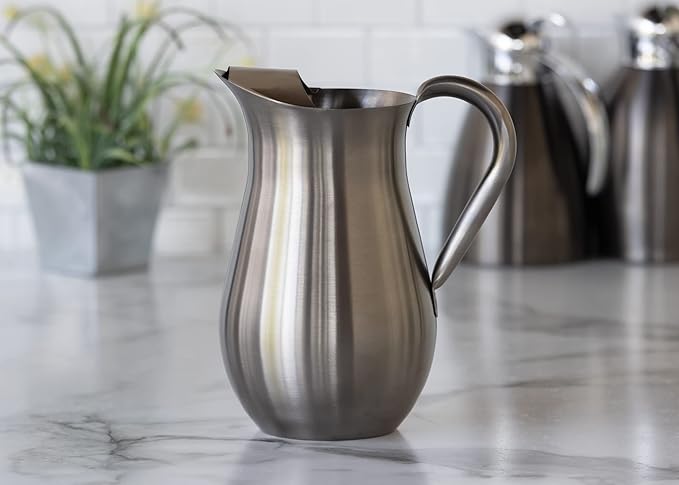 Service Ideas WPB2BSDT Pitcher with Ice Guard, Bell Shaped, 2 L, 66.6 Ounces, Stainless Steel, Dark Tungsten