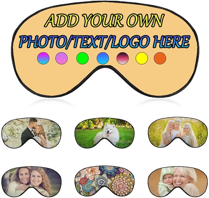 Personalized Eye Mask, Custom Eyeshade Blindfold Add Your Design Image Text Customized Eye Cover with Adjustable Strap for Sleeping Travel Work Naps Blocks Light, Beige