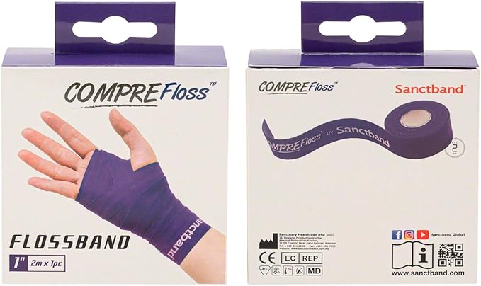 Product of Malaysia (Level 3 Heavy) Plum 1" X 2 m Sanctband Comprefloss FlossBand Recovery Band Flossing Sore Muscles Increasing Mobility