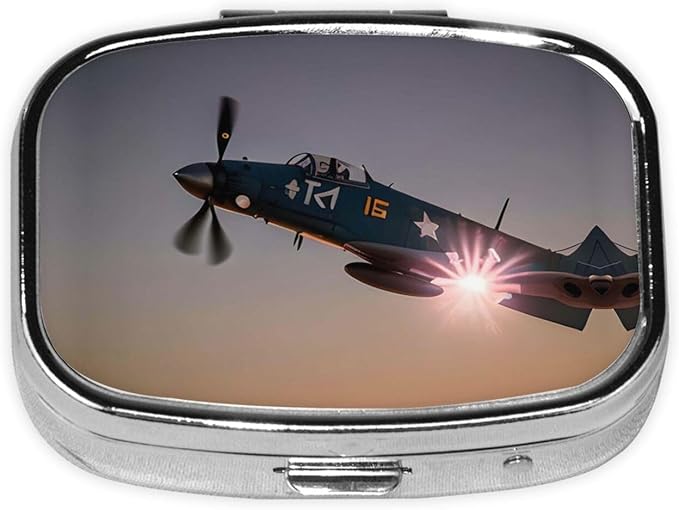 Square Pill Box 2 Compartment Medicine Pill Case World War Aircraft Airplane Pill Box for Purse Pocket Waterproof Metal Pill Container Portable Pill Holder Mini Pill Organizer for Travel or Daily