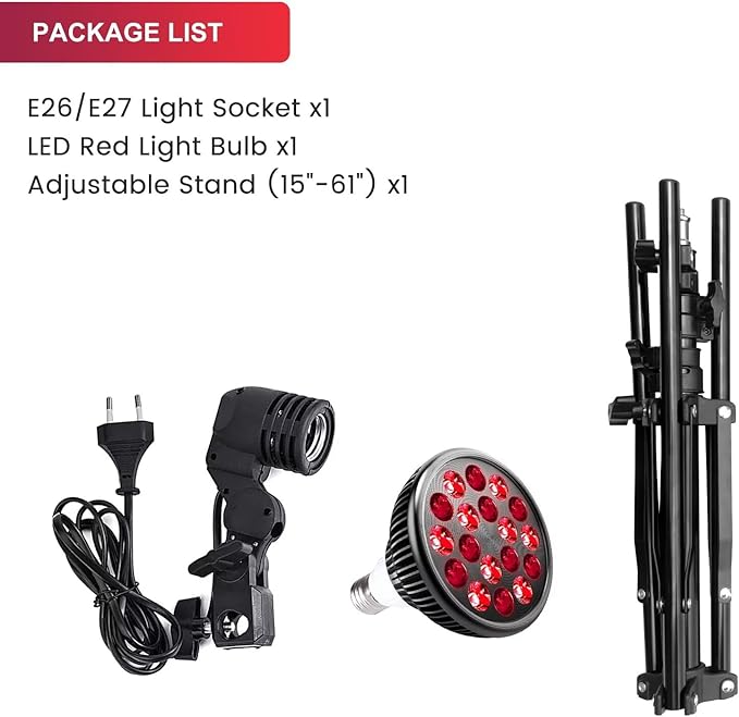 Wolezek LED Red Light Lamp with Stand, Adjustable Tripod 15"-61", 18 LEDs 660nm & 850nm Combo, E26 Standard Socket, Aluminium Shell, Black