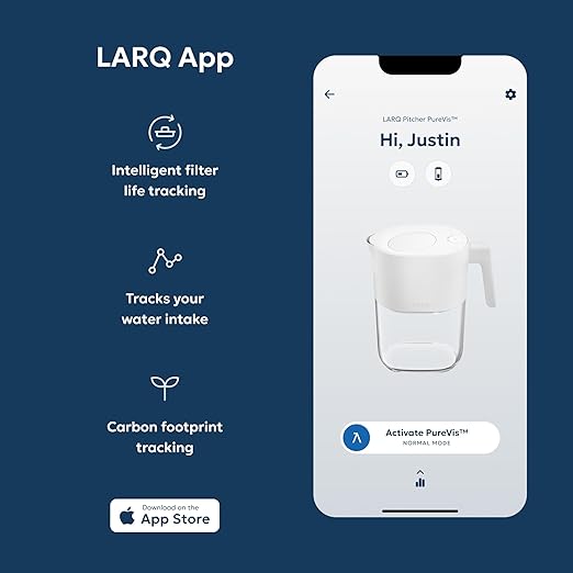 LARQ PureVis 3-in-1 Water Pitcher – Purifier, Filter & Tracking, 8-Cup Water Purifier Pitcher with Advanced Filter for Clean & Crisp Water – Removes Chlorine, PFAS, Lead & More – Pure White