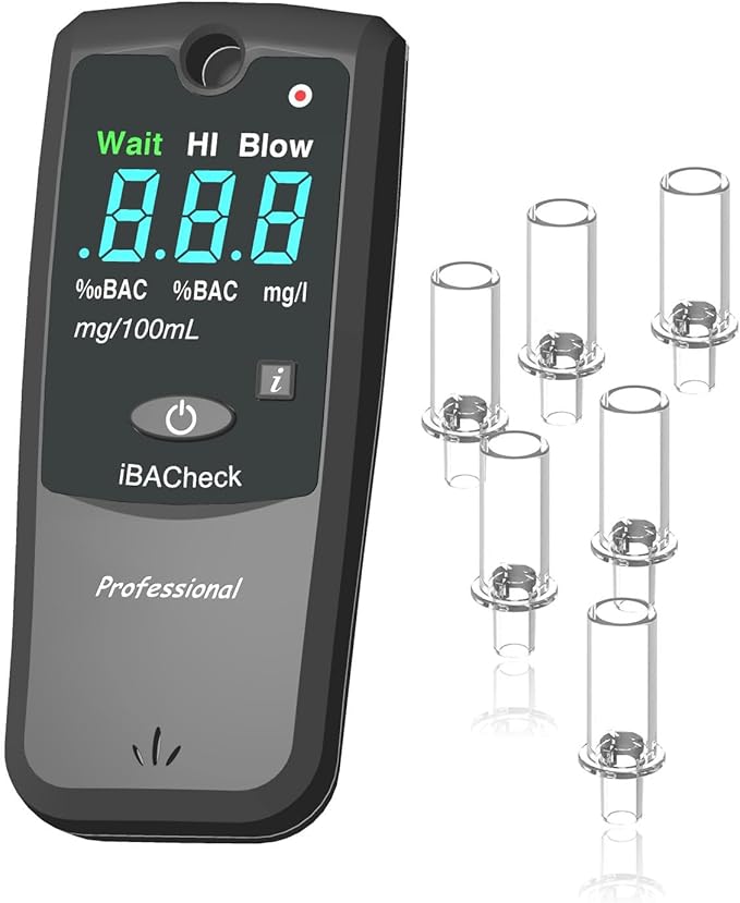 Breathalyzer with 10 Memories and LED Display, Visible at Night. Long Battery Life and Last 350 Test with Alkaline Batteries (B & W 178) (B & W 178)