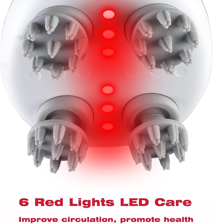 Electric Scalp Massager with red Light Therapy,Waterproof Head Massager with 108 nodes,4 Modes,Wireless Charging to Relieve deep Tissue Pressure