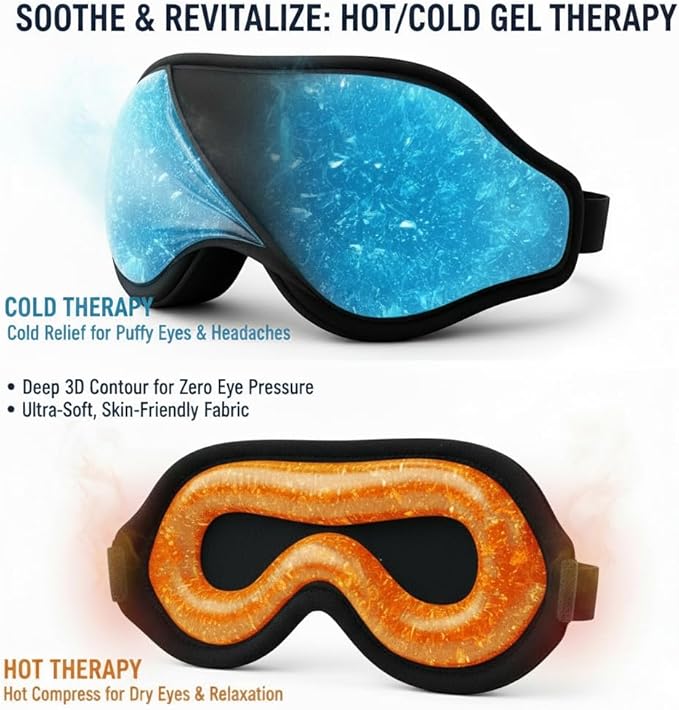 3D Zero-Pressure Sleep Mask with Cooling Gel | 100% Blackout Eye Cover for Puffy Eyes, Migraines & Dry Eyes | Hot & Cold Therapy for Deep Sleep & Relaxation