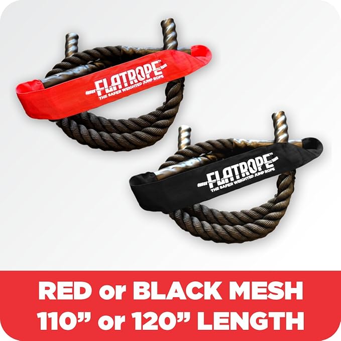 Patented FLATROPE 5lb Weighted Jump Rope, Heavy Flat-Mesh Design to Reduce Ankle Injury, Adjustable Strength-Training Rope for Muscle Building, Conditioning & HIIT, Home Gym Fitness Equipment for CrossFit, HYROX, Spartan, DEKA Athletes