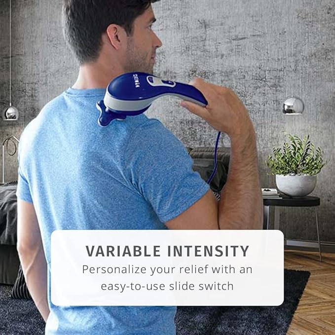 Homedics Thera-P Hot & Cold Handled Variable Speed Massager with 9 Custom Attachment for Sore or Overworked Muscles, Blue