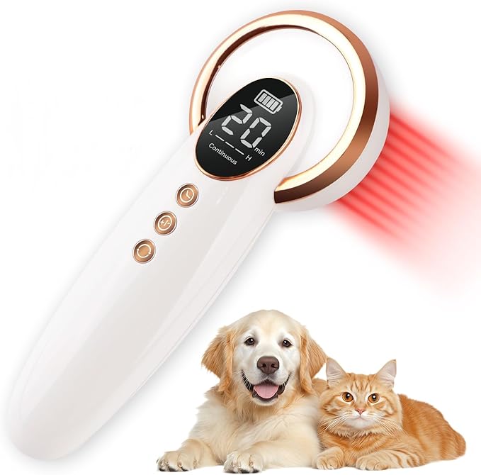 Red Light ColdLaser Therapy Device for Dogs, Handheld Infrared Light Therapy Device with Portable Suitcase, Clearly LED Display & Continuous/Pulse Mode & 3 Levels Power, 12pcs 650nm & 4pcs 808nm