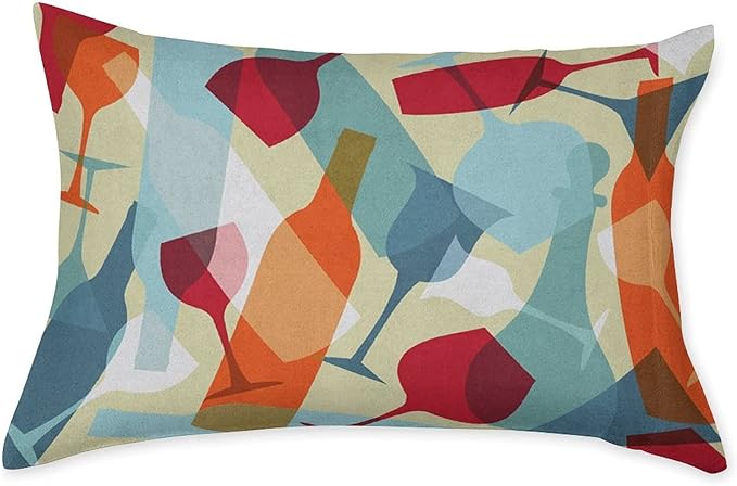 Decorative Bedding Sheet Set Twin XL Size, Wine Deep Pockets Fitted Sheet & 2 Pillow Sham Set, Modern Colorful Glasses Bottles Fun Party Print Microfiber 3pc Bed Sheets Set, for Women & Men Bedding