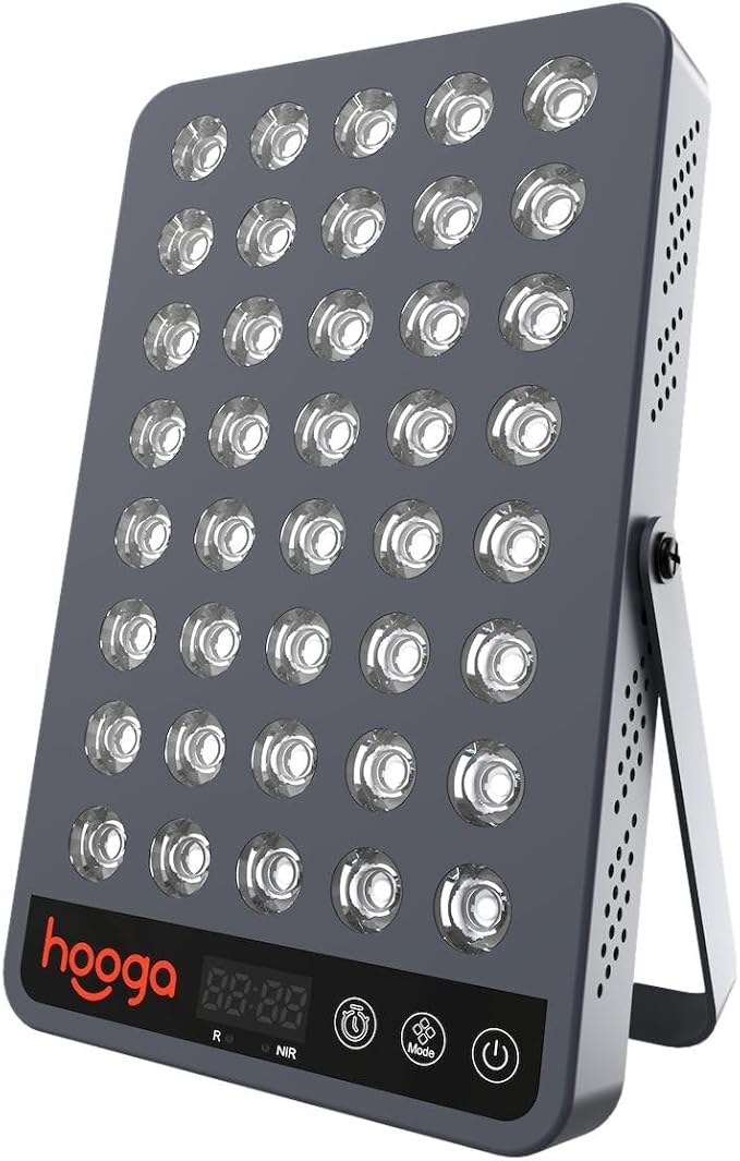Hooga Red Light Therapy Panel Device – 660nm Red & 850nm Near Infrared Light Therapy, LED Light Therapy Lamp for Face & Body, 40 LEDs, Timer, Adjustable Stand – HG200