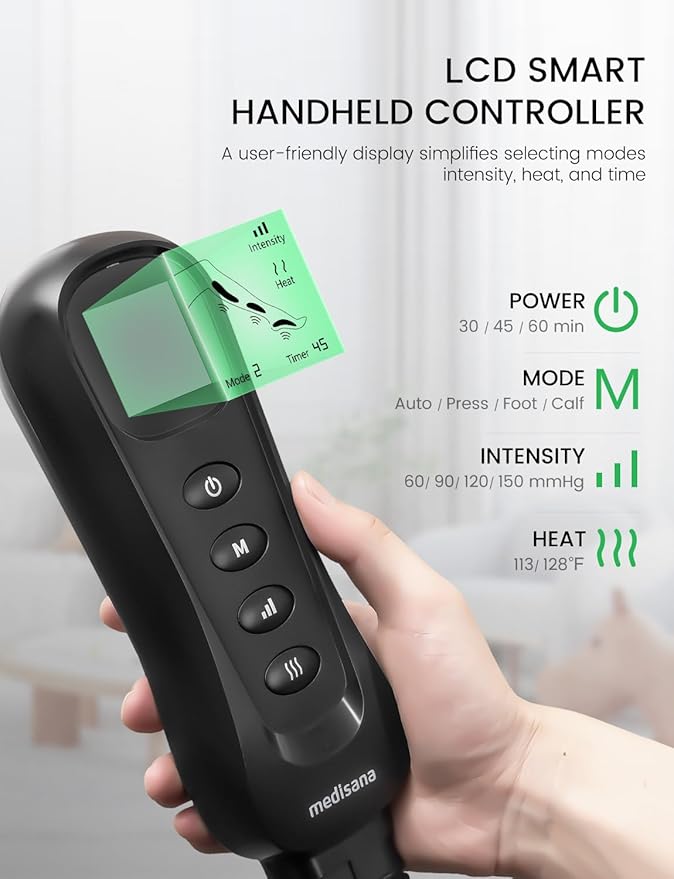 Medisana Leg Massager with Heat and Compression, Leg Massager for Circulation and Pain Relief, Foot and Calf Massager Machine for Edema, Relax Recover-Birthday Gifts for Dad Men Mom Women