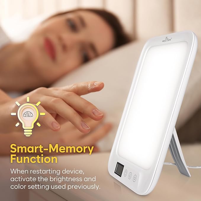 Easy@Home Light Therapy Lamp 10000 Lux: LED Light Therapy Energy Lamp UV-Free | Sun Lamp with 3 Color Adjustable Brightness Levels | Timer Memory Function ELT-492-WT
