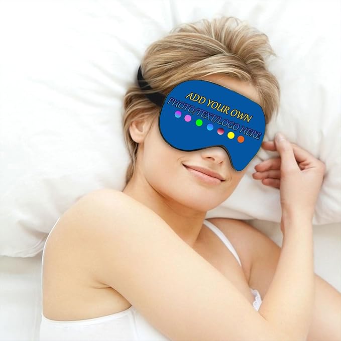 Personalized Eye Mask, Custom Eyeshade Blindfold Add Your Design Image Text Customized Eye Cover with Adjustable Strap for Sleeping Travel Work Naps Blocks Light, Cerulean