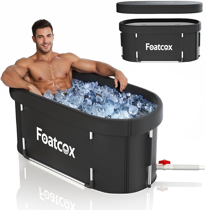 Portable Ice Bath Tub with Cover, Foldable Cold Plunge Tub for Outdoor Indoor, Large Bathtub for Athletes Ice Baths - 116.8 X 59 X 56 Cm