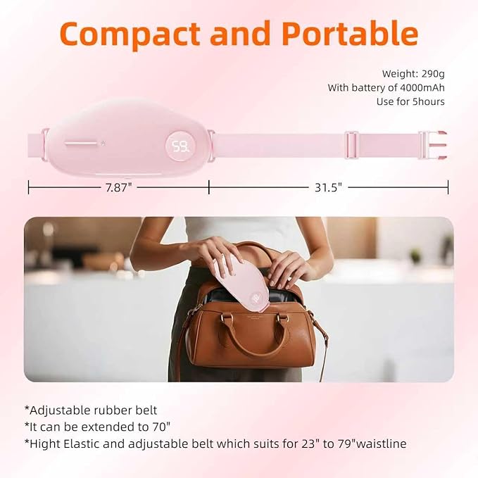 Portable Heating Pads for Period Cramps Simulator, Cordless Menstrual Heating Pad with 9 Heat Levels and 9 Massager Modes for Back Pain, Fast Heating Belt for Waist Relief,Gifts for Women Girls, Pink