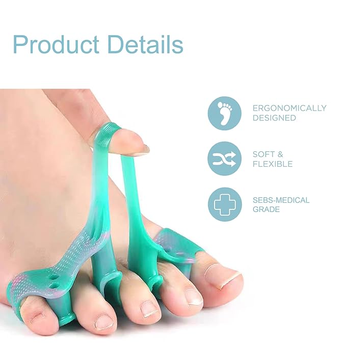 Weiuah 4-Pack Toe Separators & Toe Spacers -Bunion Corrector, Overlapping Toes corrector, Hammer Toe, Relieves Foot Pain, Restores Natural Toe Alignment Unisex,Regular Size (Green & Pink)